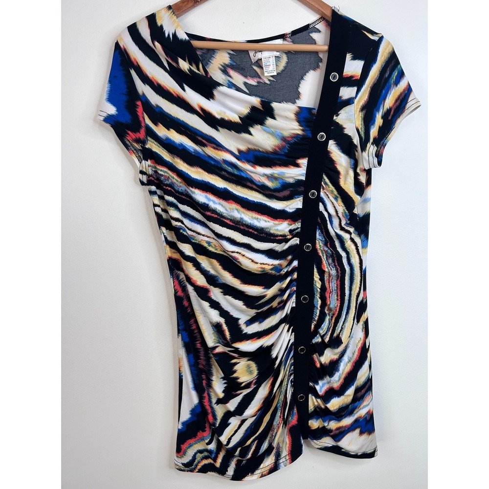 Joseph Ribkoff Abstract Asymmetrical Ruched Tunic Blouse Sz 10 Artsy Maximalist